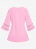 T-shirt Rayé Cil en Dentelle de Grande Taille à Manches en Maille - Rose clair XL