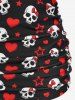 Maillot de Bain Tankini Short Etoile Cœur Crâne Imprimés de Grande Taille avec Nœud Papillon - Noir 4X | US 26-28