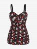 Plus Size Skull Bowknot Heart Stars Print Boyleg Tankini Swimsuit -  