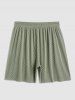 Short Décontracté Plissé en Couleur Unie à Cordon - Vert profond L