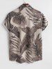 Chemise Feuille de Palmier Tropicale Imprimée avec Bouton en Avant à Manches Courtes - café lumière XL