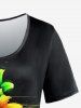 T-shirt Fleur Brillante Imprimée de Grande Taille à Manches Courtes - Noir 6X