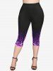 Plus Size Glitter Print Pockets Capri Leggings -  