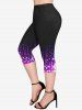 Plus Size Glitter Print Pockets Capri Leggings -  