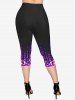 Plus Size Glitter Print Pockets Capri Leggings -  