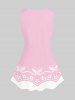 Plus Size Lace Insert Butterfly Flower Print Tank Top -  