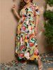 Plus Size Colorblock Figure Print Belted Dress -  