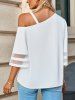 Plus Size Chain Sleeves Cold Shoulder Mesh Insert T-shirt -  