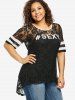 T-shirt Lettre Fleurie Imprimée en Dentelle de Grande Taille à Manches Courtes - Noir M | US 10