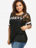 T-shirt Lettre Fleurie Imprimée en Dentelle de Grande Taille à Manches Courtes - Noir M | US 10