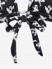 Maillot de Bain Bikini Gothique Fantôme Imprimé à Volants Trois Pièces - Noir 1X | US 14-16