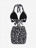 Maillot de Bain Bikini Gothique Fantôme Imprimé à Volants Trois Pièces - Noir 1X | US 14-16