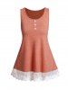 Mesh Panel Hem Heathered Mock Button Tank Top -  