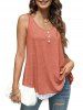 Mesh Panel Hem Heathered Mock Button Tank Top -  