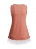 Mesh Panel Hem Heathered Mock Button Tank Top -  