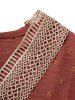 Contrast Lace Panel Swiss Dots V Neck Asymmetrical Hem Belted Long Blouse -  