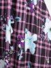Plus Size Plaid Flower Print Twist Hollow Out Panel T-shirt -  