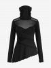 Gothic Mesh Panel Surplice High Neck Asymmetrical T-shirt -  