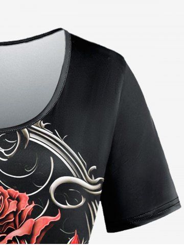 Plus Size Vintage Rose Leaves Print T-shirt