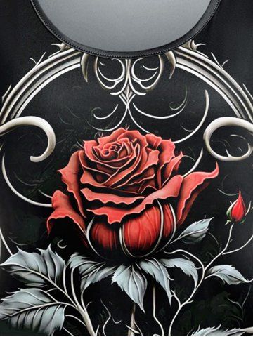 Plus Size Vintage Rose Leaves Print T-shirt