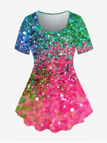 Plus Size Sequins Glitter Print Short Sleeves T-shirt
