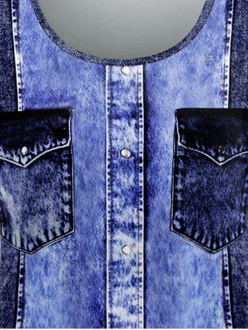 Plus Size 3D Pockets Buttons Denim Print T-shirt