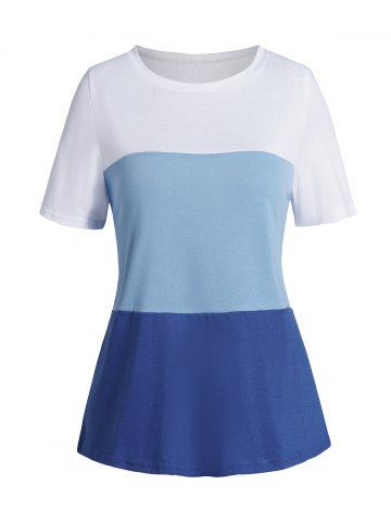 Casual Round Neck Short Sleeve Tee - BLUE - XL