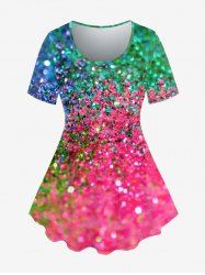 Plus Size Sequins Glitter Print Short Sleeves T-shirt -  