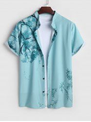 Men's Chinese Ink Wash Painting Plant Pattern Button Front Short Sleeves Shirt -  