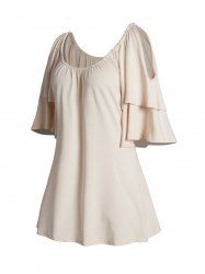 Plain Color Layered Half Sleeve Scoop Neck Casual Long T Shirt -  