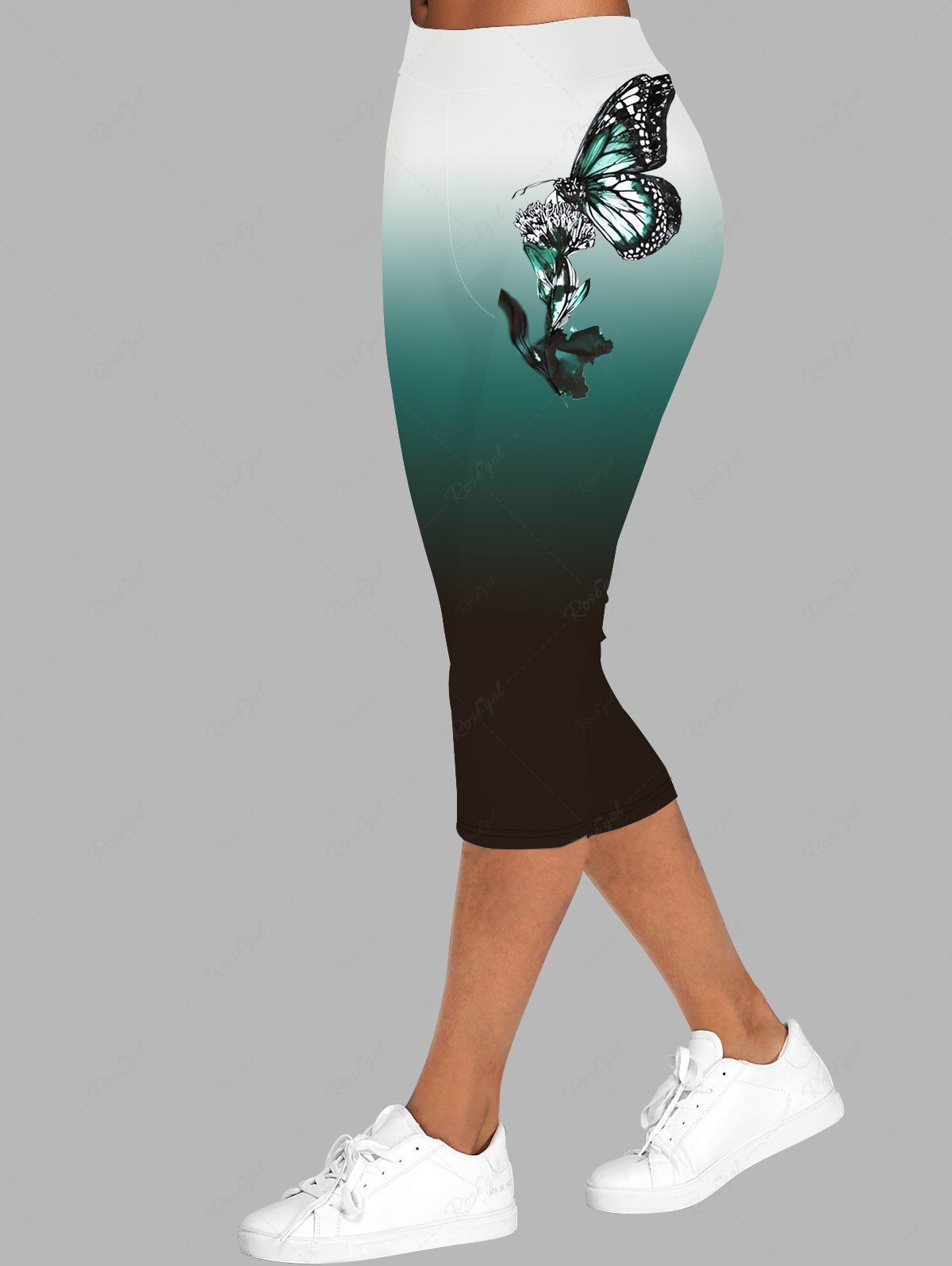 Shops 3D Butterfly Print Ombre Elastic Waist Casual Cropped Capri Leggings  