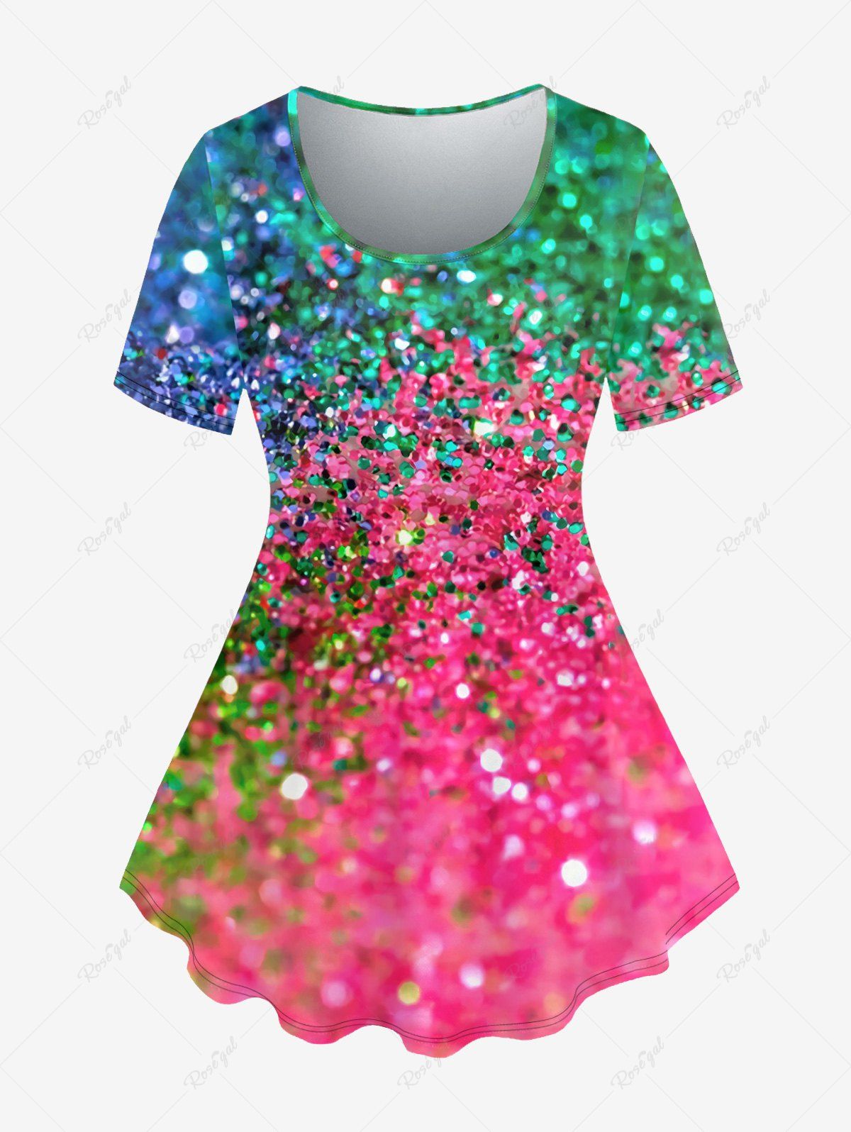 Online Plus Size Sequins Glitter Print Short Sleeves T-shirt  
