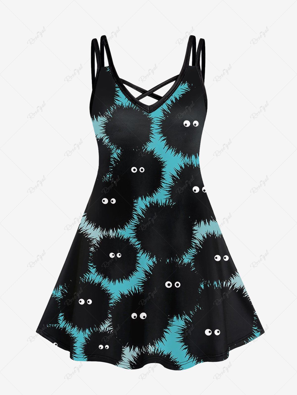 Buy Gothic Sea ​​Urchin Cute Print Crisscross Strappy Cami Dress  
