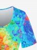 T-shirt Capri Papillon Imprimé en Blocs de Couleurs à Manches Courtes de Grande Taille avec Poche - Multi 