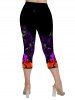 Plus Size Butterfly Print Elastic Waist Skinny Casual Capri Leggings -  