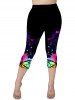 Plus Size Butterfly Print Elastic Waist Skinny Casual Capri Leggings -  