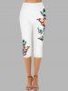 Butterfly Print Elastic Waist Casual Capri Leggings -  