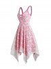 Colorblock Lace Overlay Handkerchief Lace Up Crisscross Casual Midi Dress -  