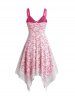 Colorblock Lace Overlay Handkerchief Lace Up Crisscross Casual Midi Dress -  