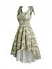 Daisy Print Tie Knot Shoulder High Low Vacation Dress -  