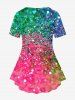 Plus Size Sequins Glitter Print Short Sleeves T-shirt -  