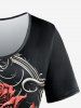 T-Shirt à Imprimé Feuilles et Roses Style Vintage Grande-Taille - Noir 3X