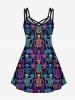 Gothic Skeleton Colorful Print Crisscross Strappy Cami Dress -  