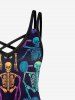 Gothic Skeleton Colorful Print Crisscross Strappy Cami Dress -  