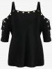 T-shirt Epaule Dénudée de Grande Taille à Lacets avec Œillets - Noir M | US 10