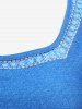 T-shirt Fendu avec Bouton de Grande Taille en Gris - Bleu L
