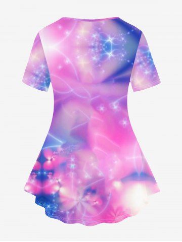 Plus Size Galaxy Glitter Flower Print T-shirt
