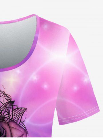 Plus Size Galaxy Glitter Flower Print T-shirt