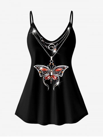 Plus Size Butterfly Chain Glitter Print Cami Top