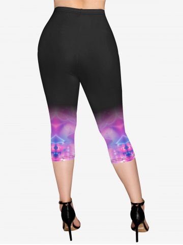 Plus Size Floral Print Ombre Pocket Capri Leggings